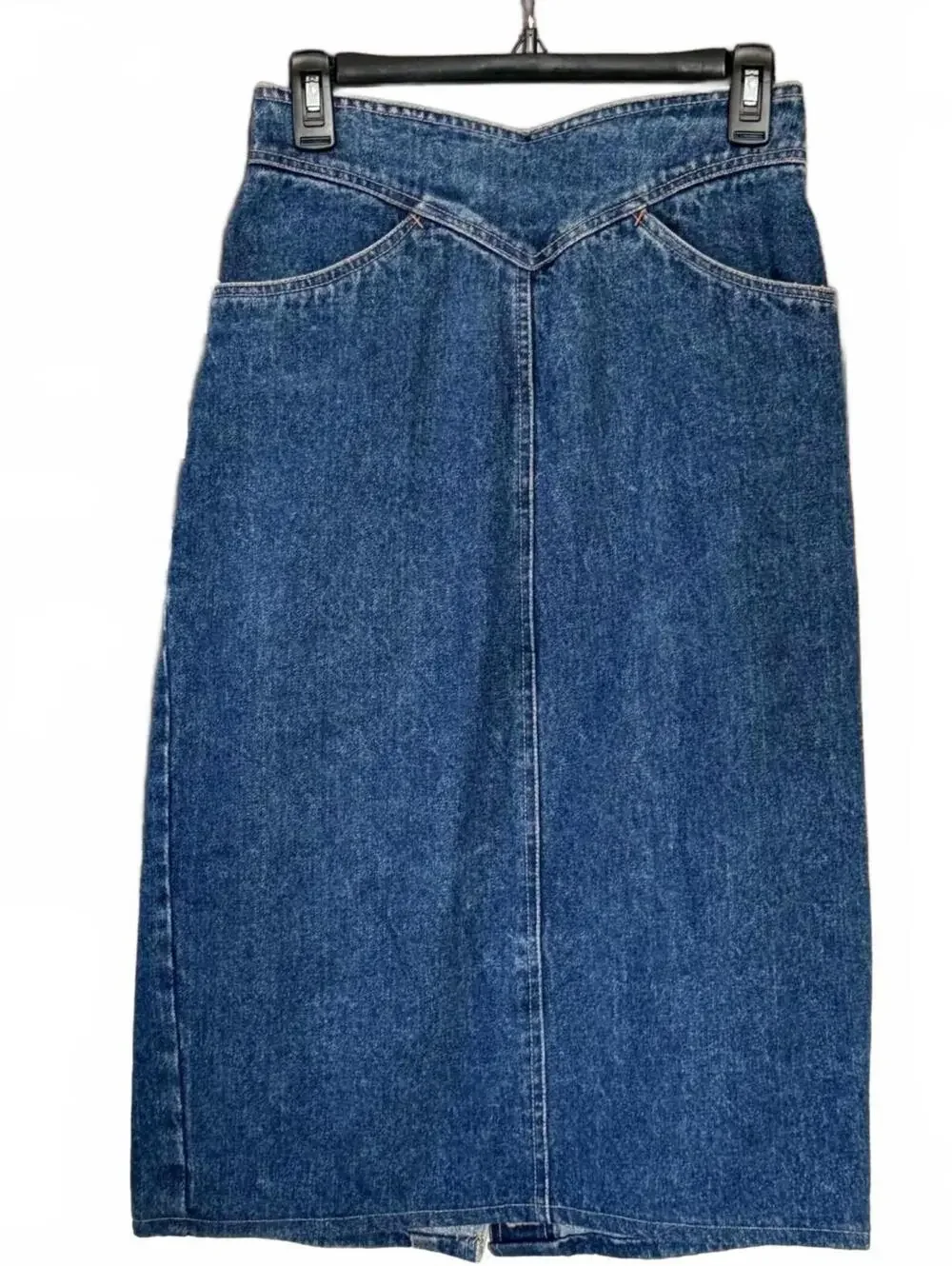 Vintage Pent Retro Denim Midi Skirt High Waist Button Front USA size 9